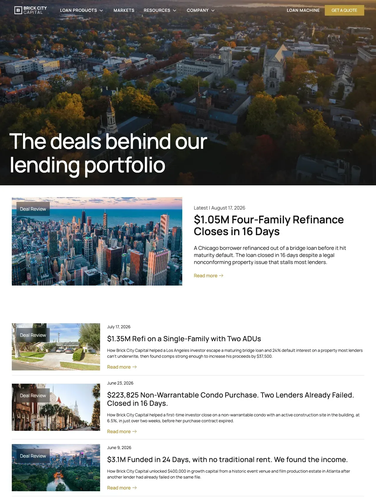 Brick City Capital deal reviews index: the deals behind our lending portfolio