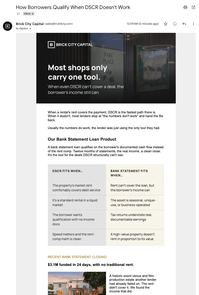 Lending fundamentals email, subject line: How Borrowers Qualify When DSCR Doesn't Work