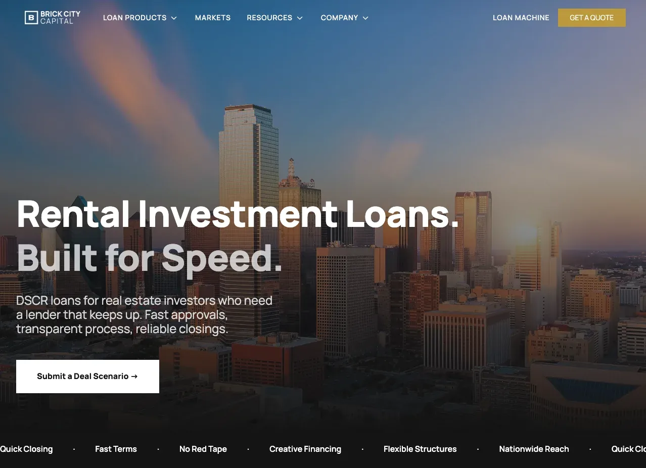 Brick City Capital homepage: Rental Investment Loans, Built for Speed