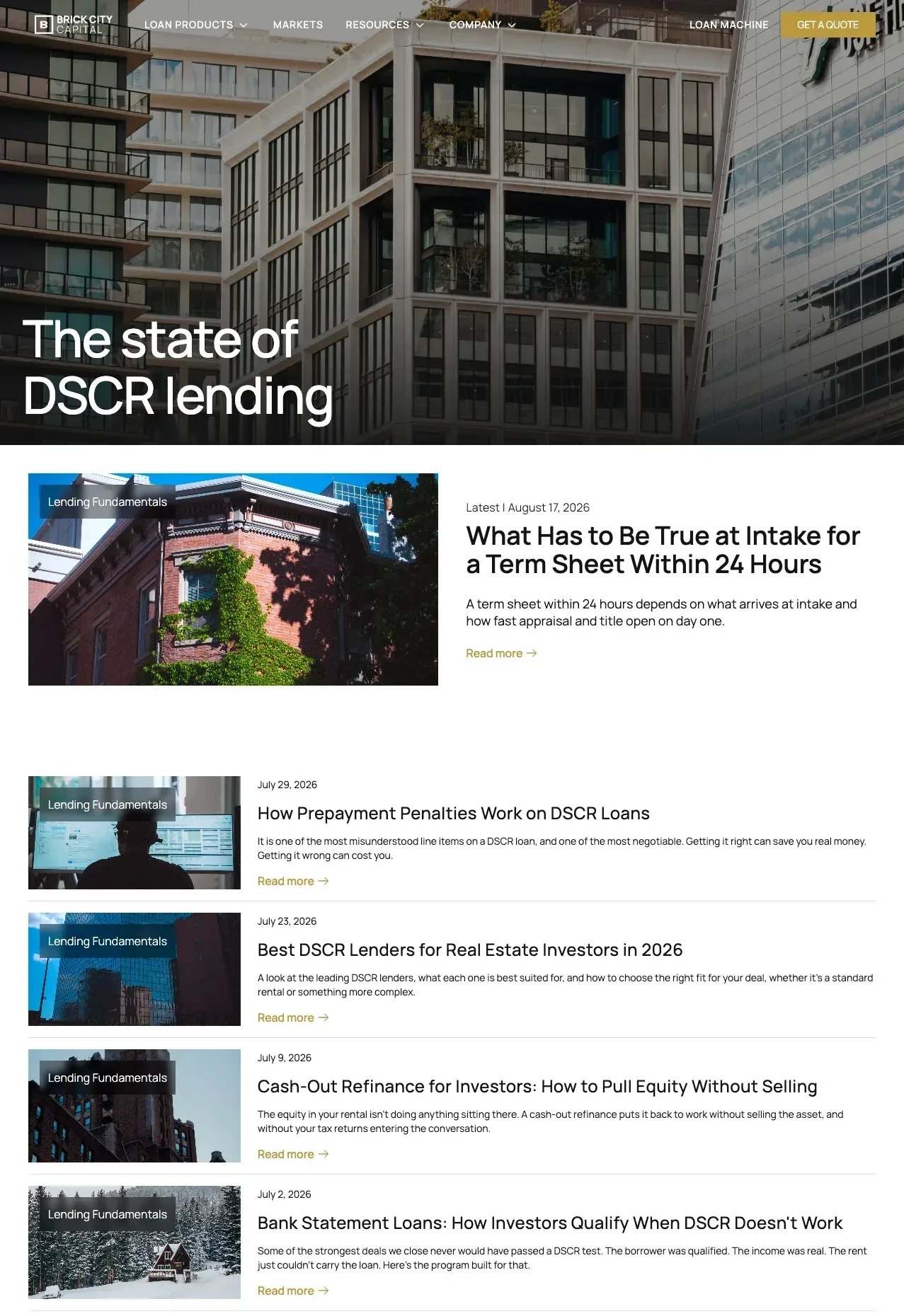 Brick City Capital resources library: the state of DSCR lending