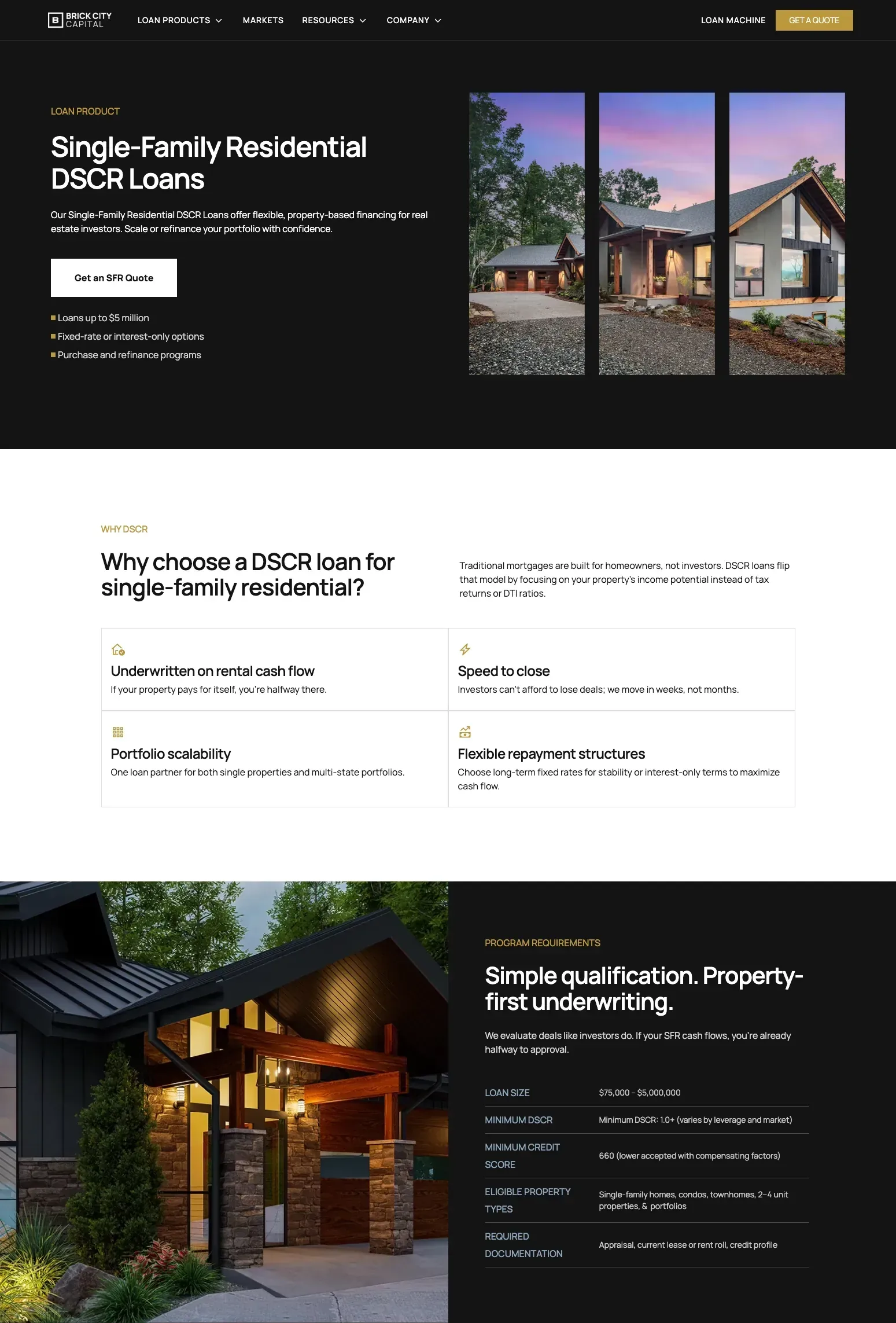 Brick City Capital single-family residential DSCR loan product page