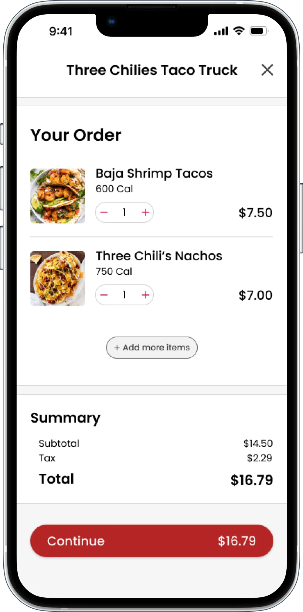 Current order screen