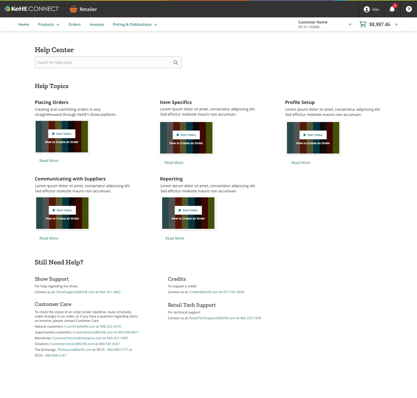 Help center landing page listing the core topics