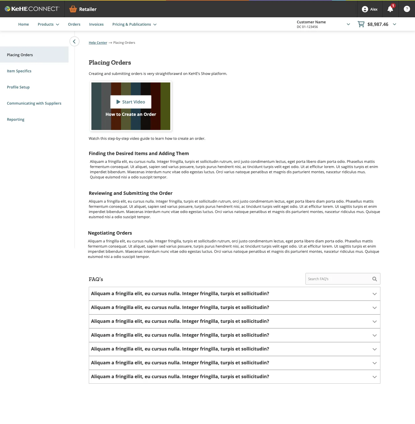 Help center article view with side navigation and accordion FAQs