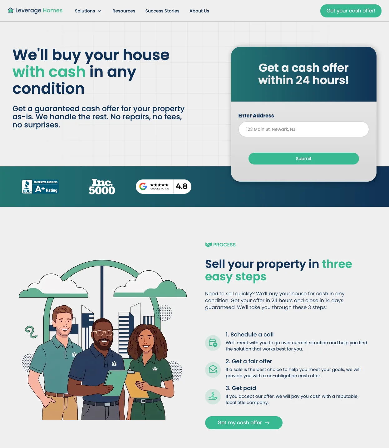 Leverage Homes homepage hero