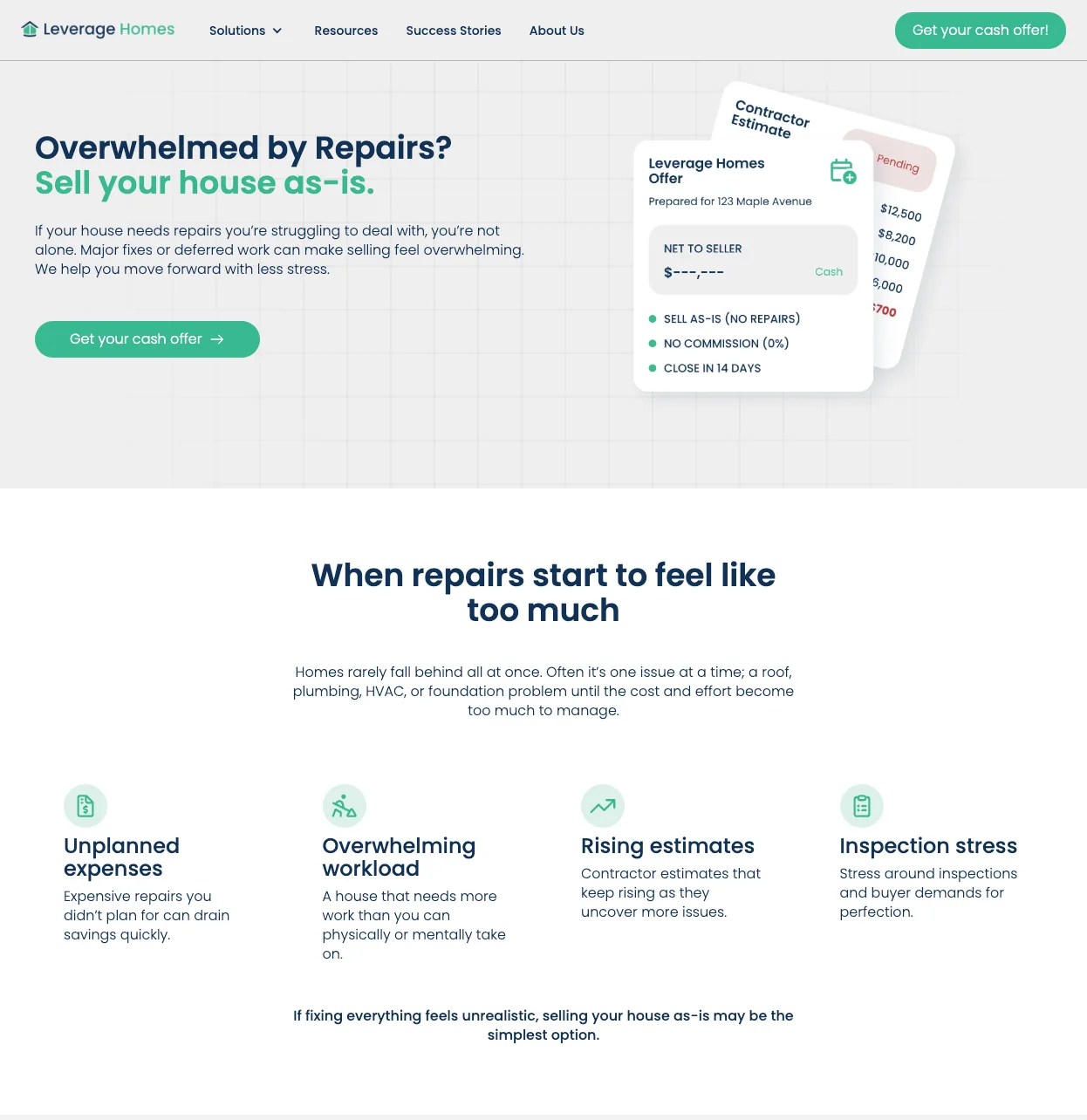 Leverage Homes too many repairs situation page