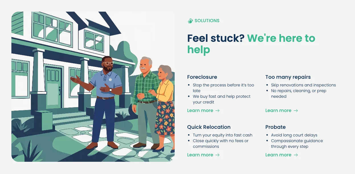 Leverage Homes homepage solutions hub linking to each situation page